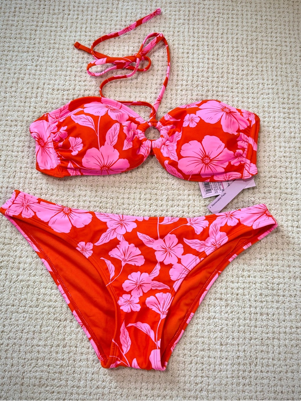 Wild Fable Pink Floral Ring-Front Bikini Set
